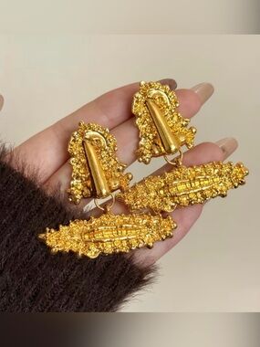Schiaparelli Inspired Gold Textured Drop Earrings